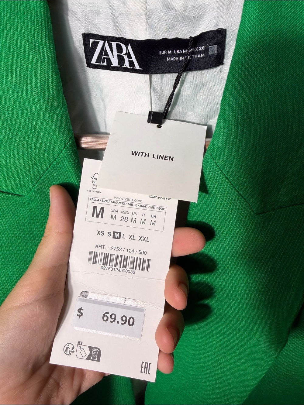 New ZARA Green Women's Oversized Blazer Jacket Linen Blend Size Medium - Picture 5 of 5